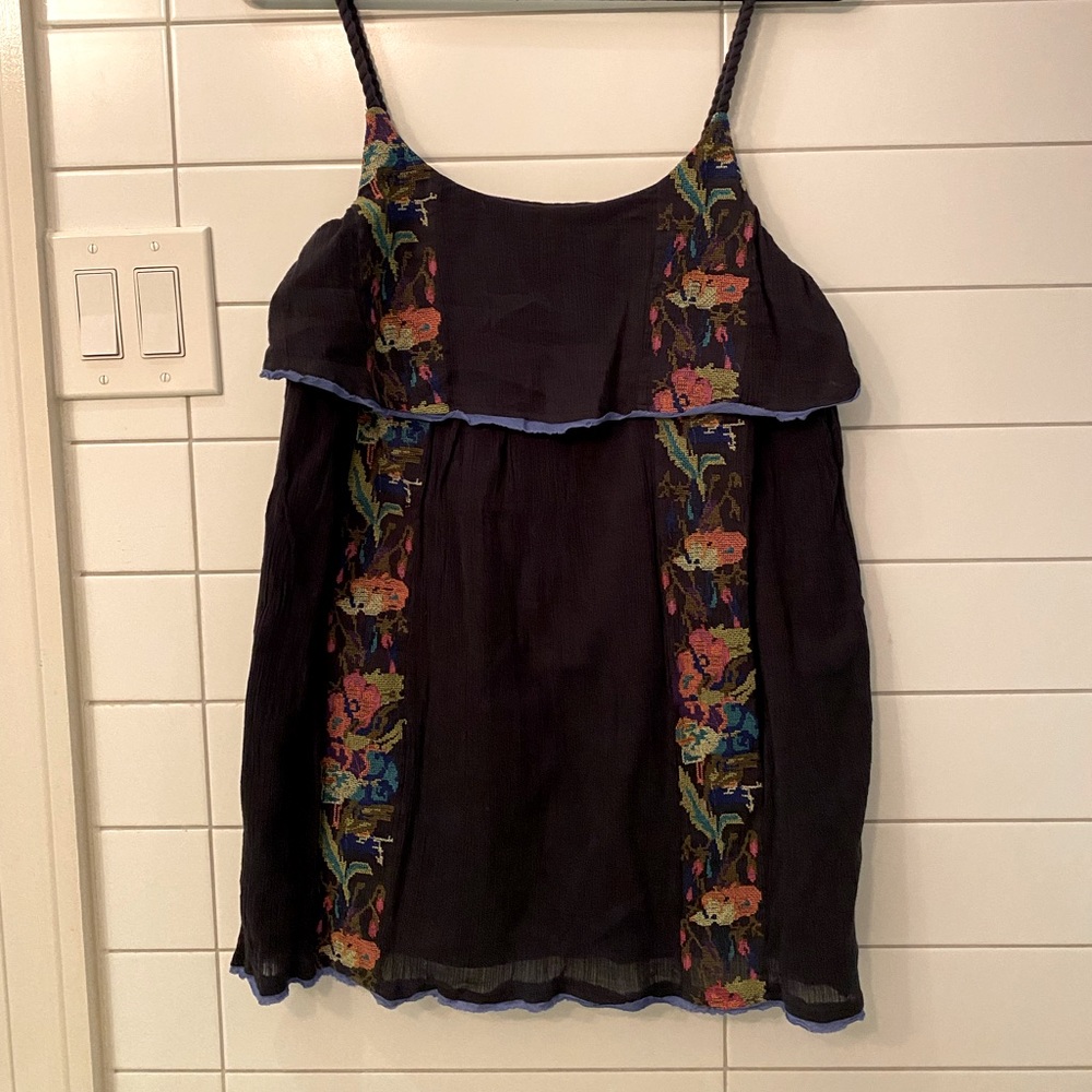 Free People - Blue Floral Embroidered Mini Dress - Small